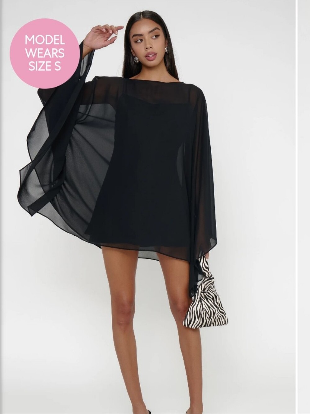 NWT Show Me Your MuMu Olsen Black Sheer Cape-Sleeve Mini Dress - Picture 4 of 11